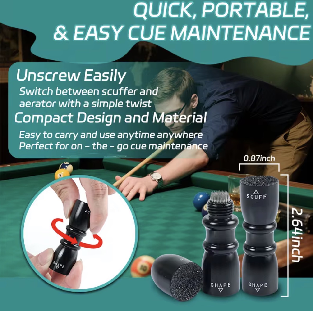 Pool 3-in-1 Cue Tip Scuffer