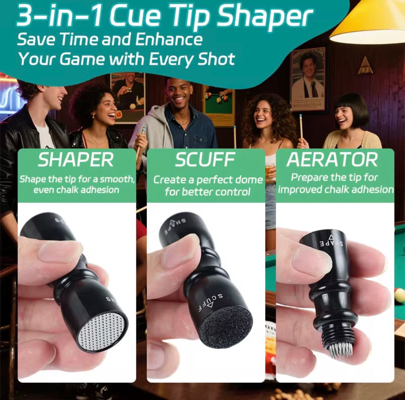 Pool 3-in-1 Cue Tip Scuffer