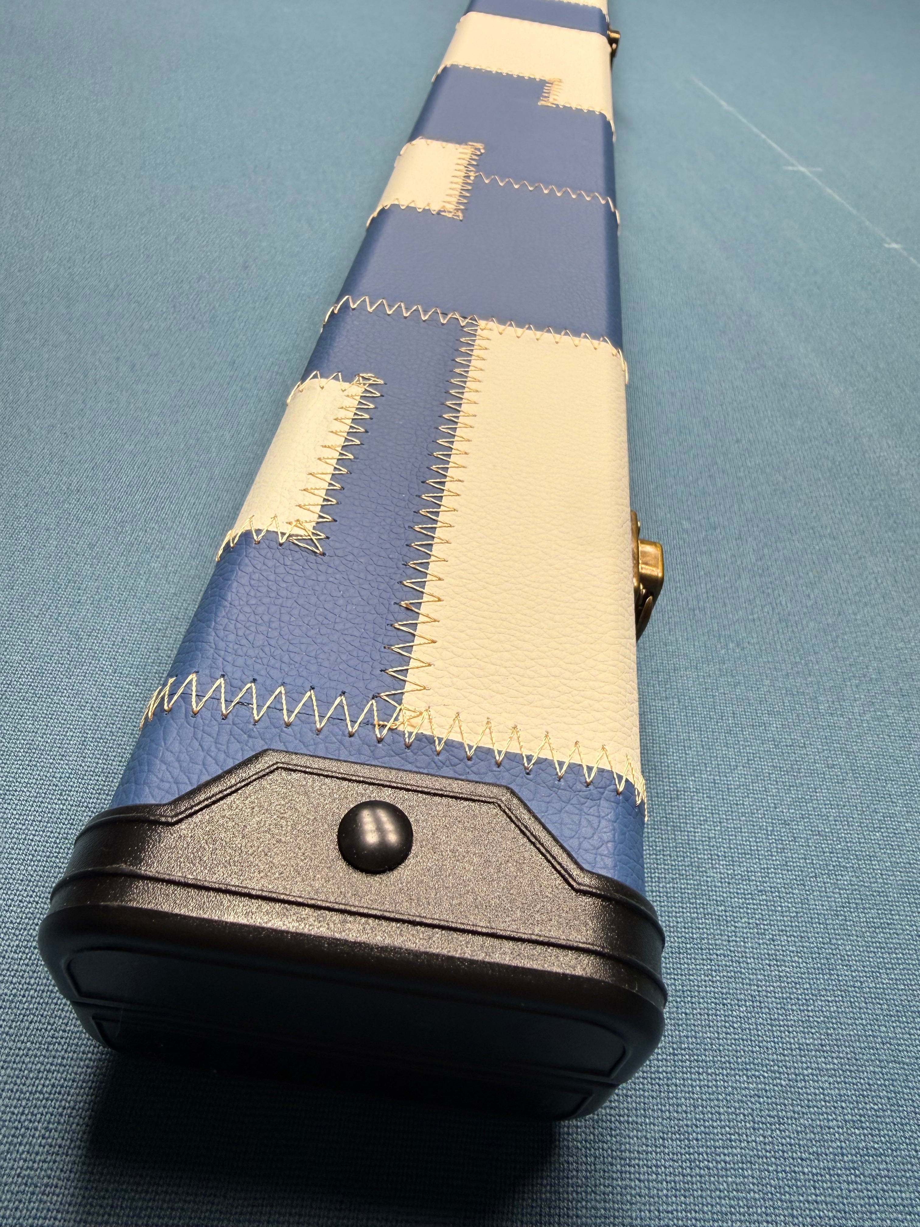Baize Master 2 x 1 Piece 57'' Leather Patch Cue Case - Blue & White