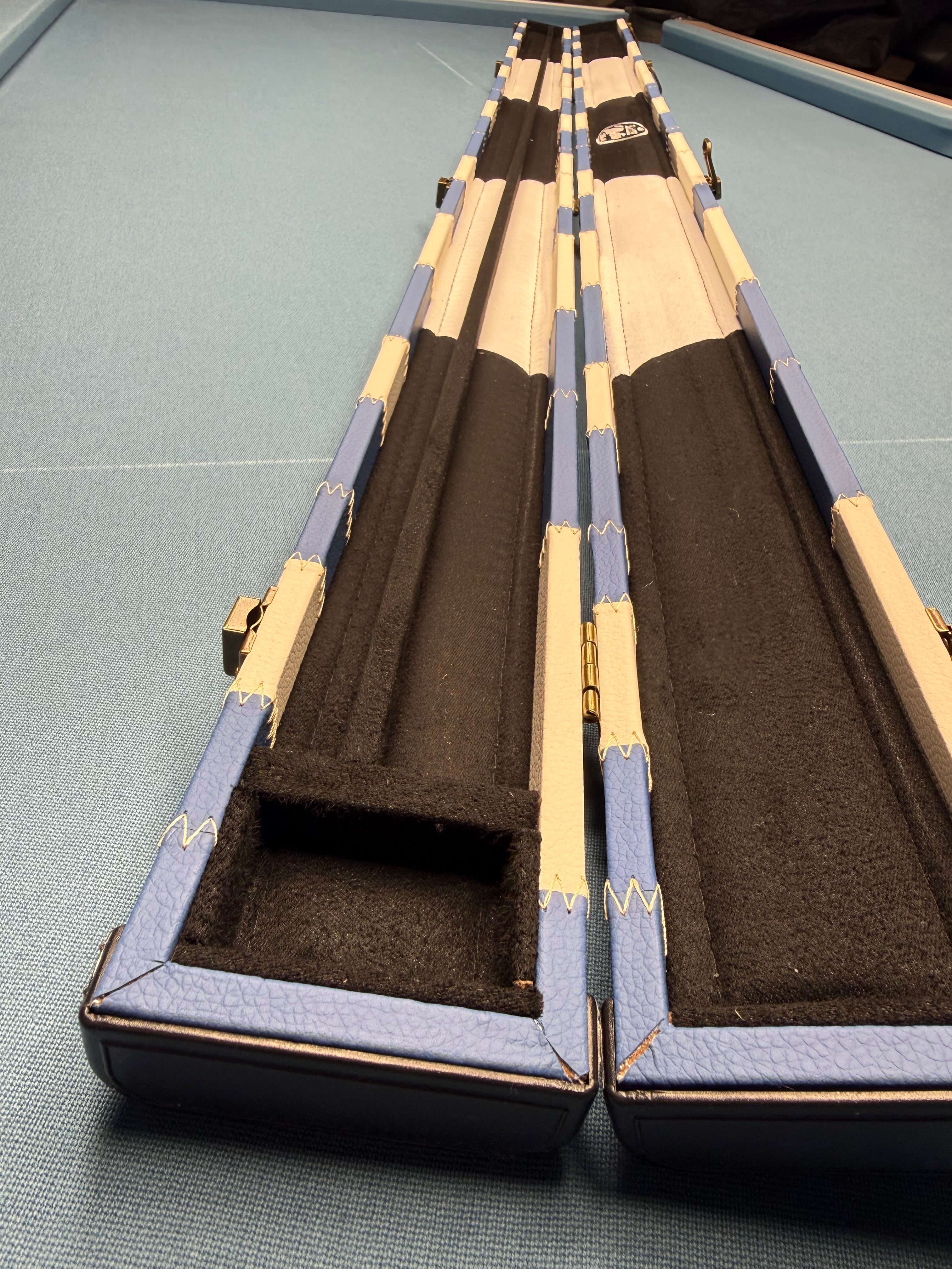 Baize Master 2 x 1 Piece 57'' Leather Patch Cue Case - Blue & White