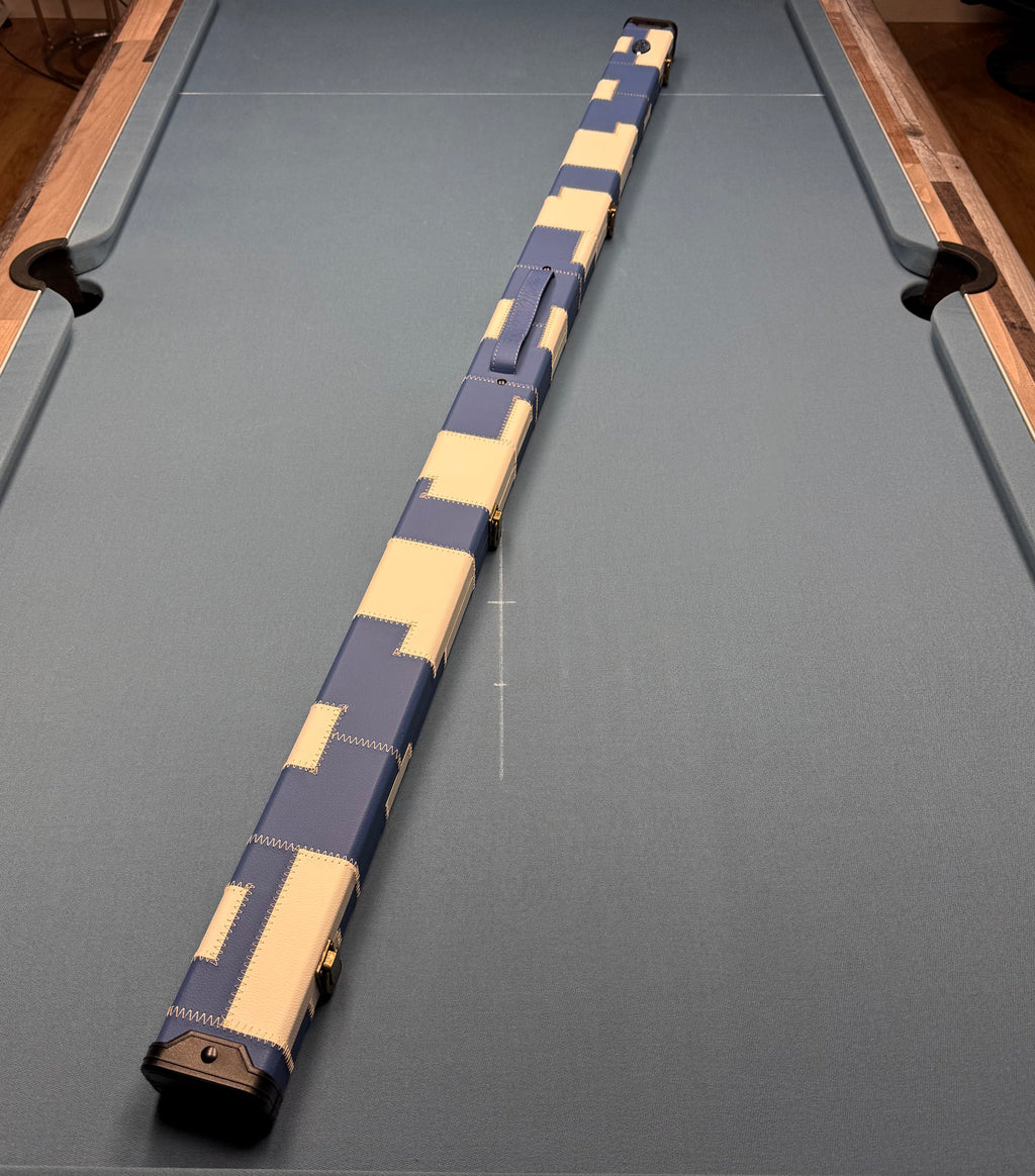 Baize Master 2 x 1 Piece 57'' Leather Patch Cue Case - Blue & White