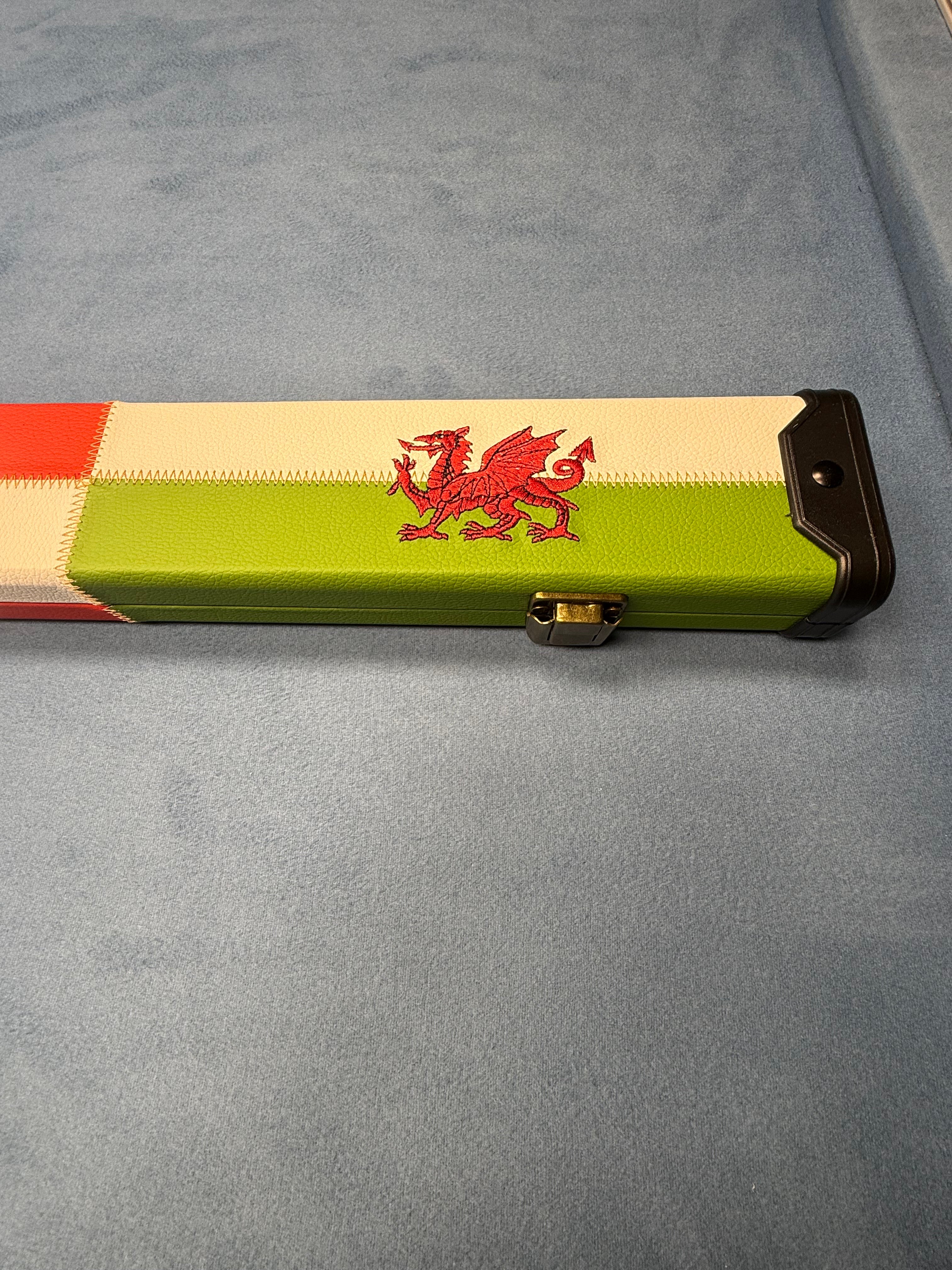 2 x 1 Piece 57" Welsh Dragon Bespoke Leather Cue Case with Chalk Holder