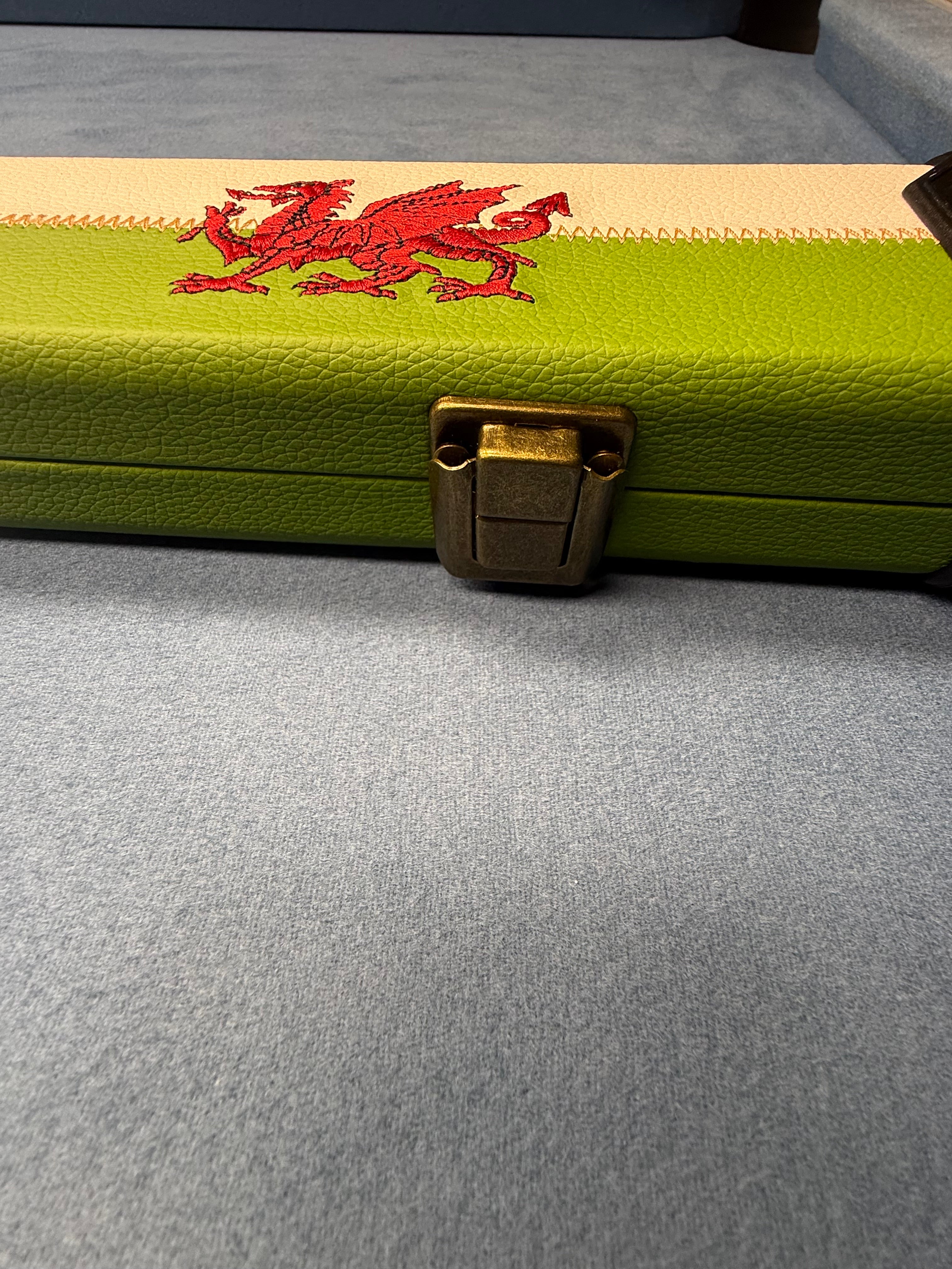 2 x 1 Piece 57" Welsh Dragon Bespoke Leather Cue Case with Chalk Holder