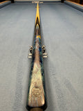Anglesey Cuesports Blue Peacock Cue No.024 - tip and brass ferrule close-up on baize