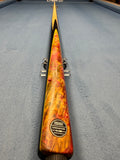 Anglesey Cuesports Crimson Burr Cue No.026 - full length butt end view showing crimson burr wood and black splices