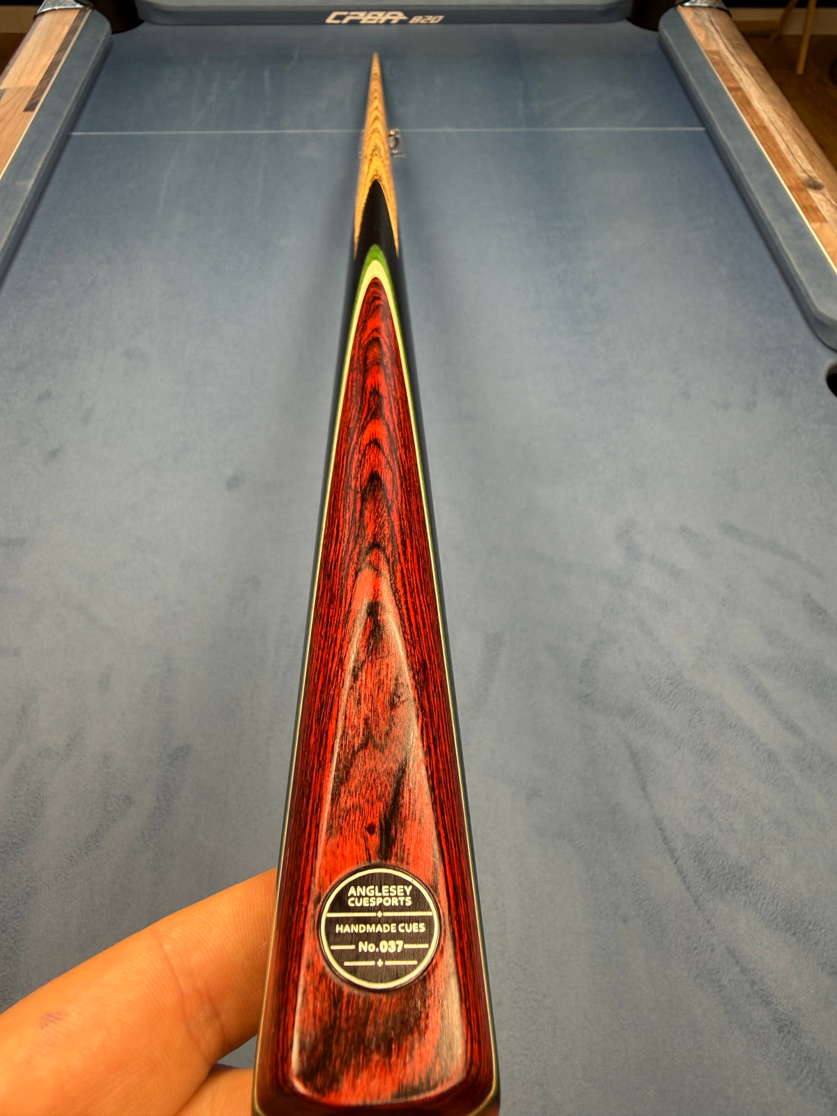 Anglesey Cuesports Handmade Cue No.037 - full length zebrawood shaft view